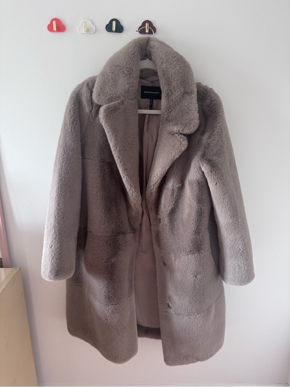 BCBGMaxAzria Plush Taupe Teddy Coat